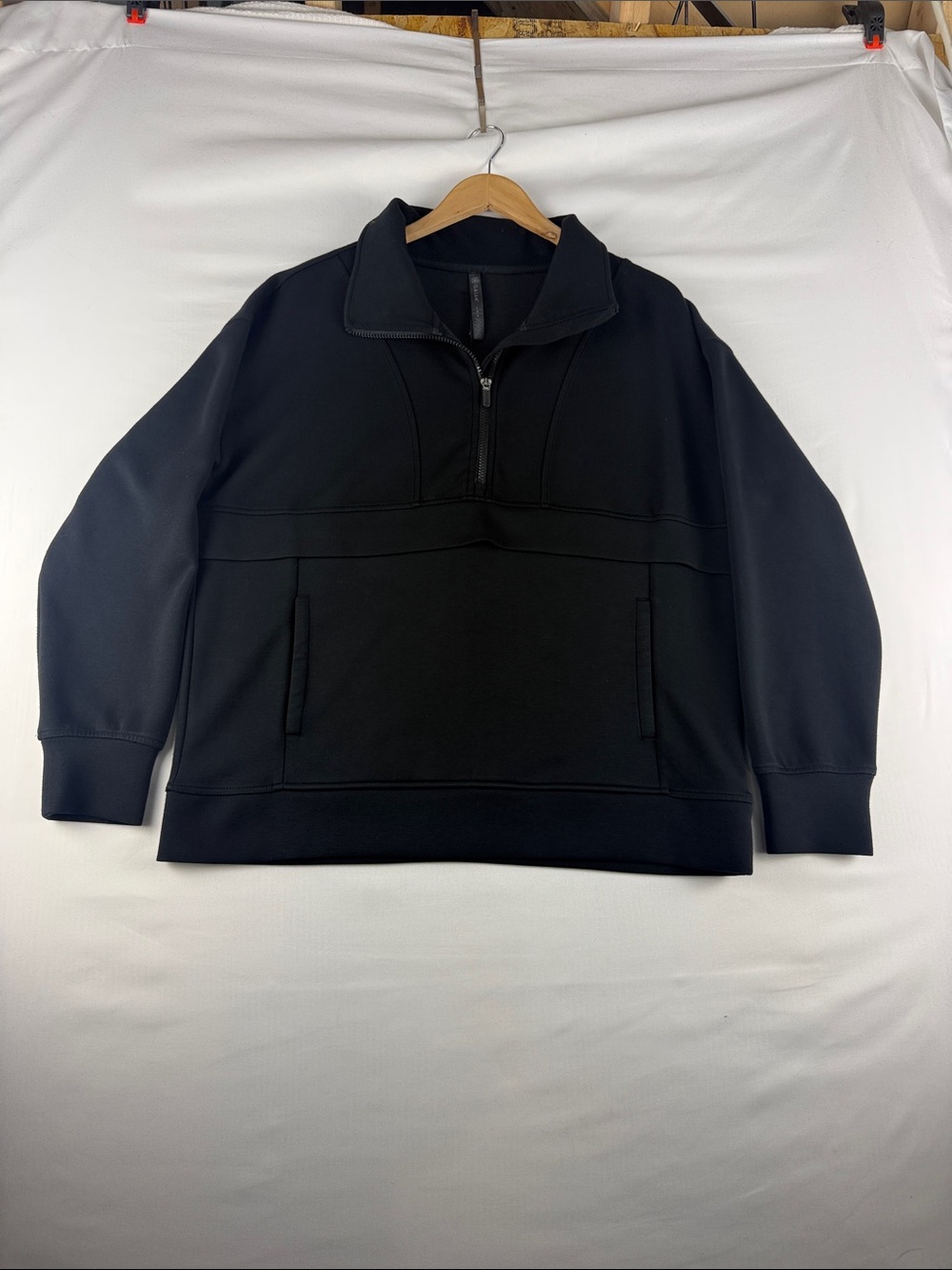 Gaiam Black 1/4 Zip Pullover Women's Large Oversized Super Soft Kangaroo Pocket